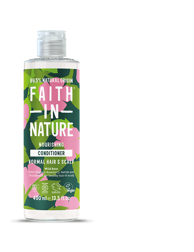 Bottle of Faith In Nature nourishing conditioner on a white background
