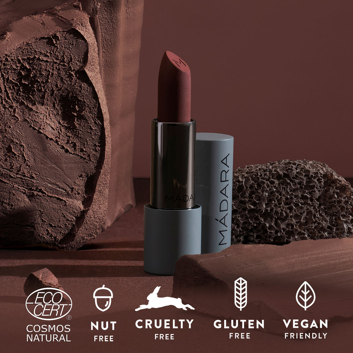 MÁDARA Matte Cream Lipstick – Dark Nude