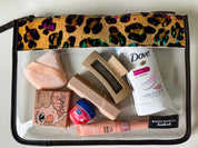 Cowhide Clear Toiletry Makeup Bag, organizer Travel Pouch: TAN + WHITE COWHIDE